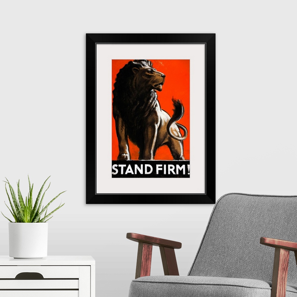 A modern room featuring Vintage poster advertisement for Stand Firm.
