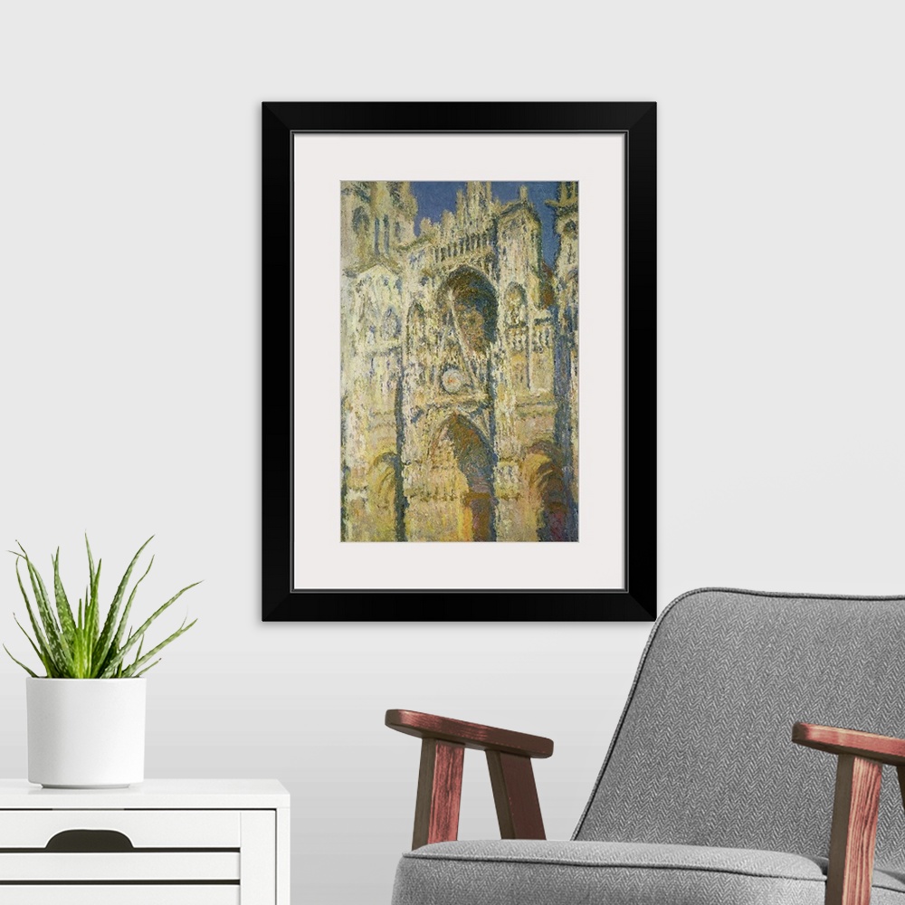 A modern room featuring Classic artwork of a painted cathedral that shows different textures.