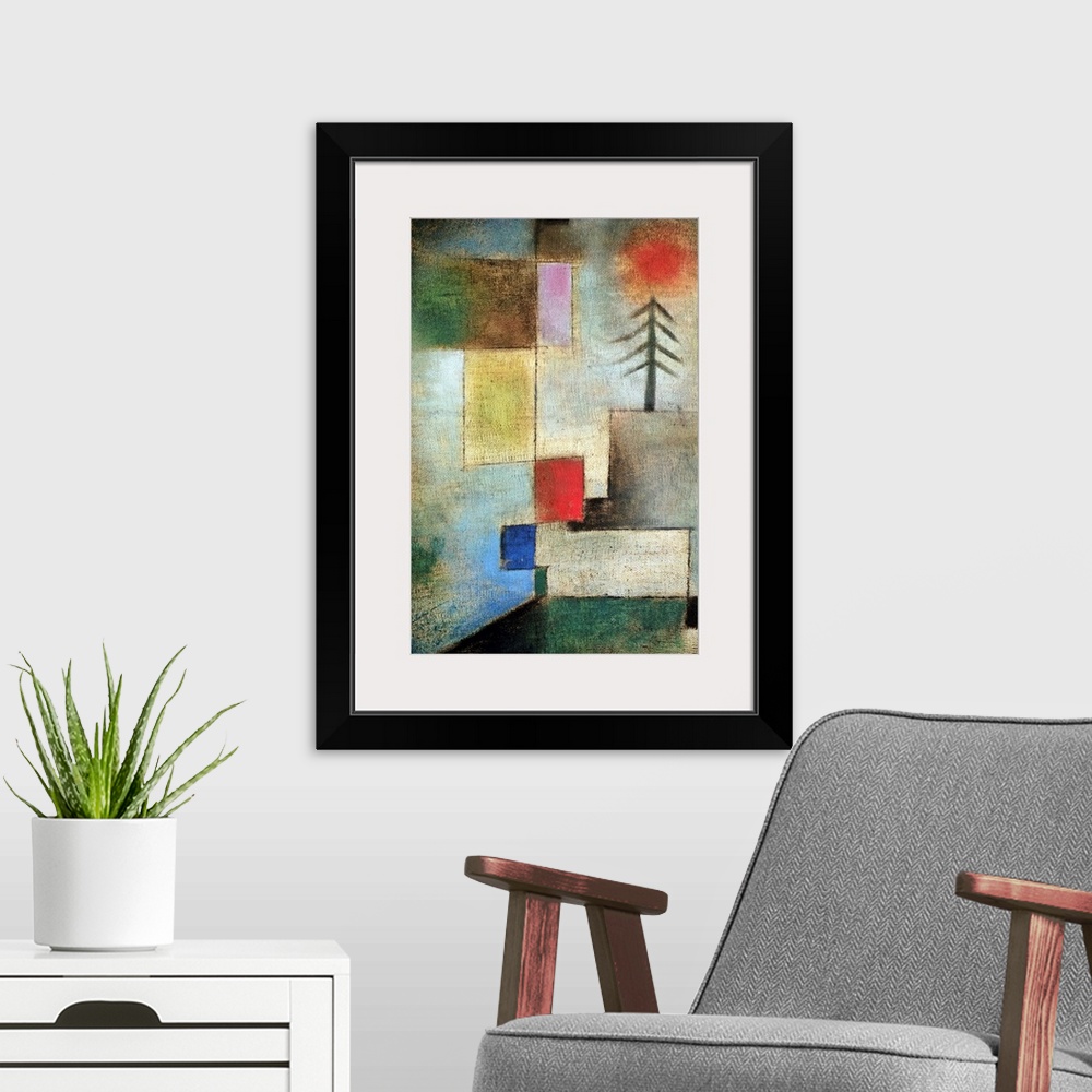 A modern room featuring Small picture of fir trees, 1922 (no 176) (originally oil on muslin on cardboard) by Klee, Paul (...