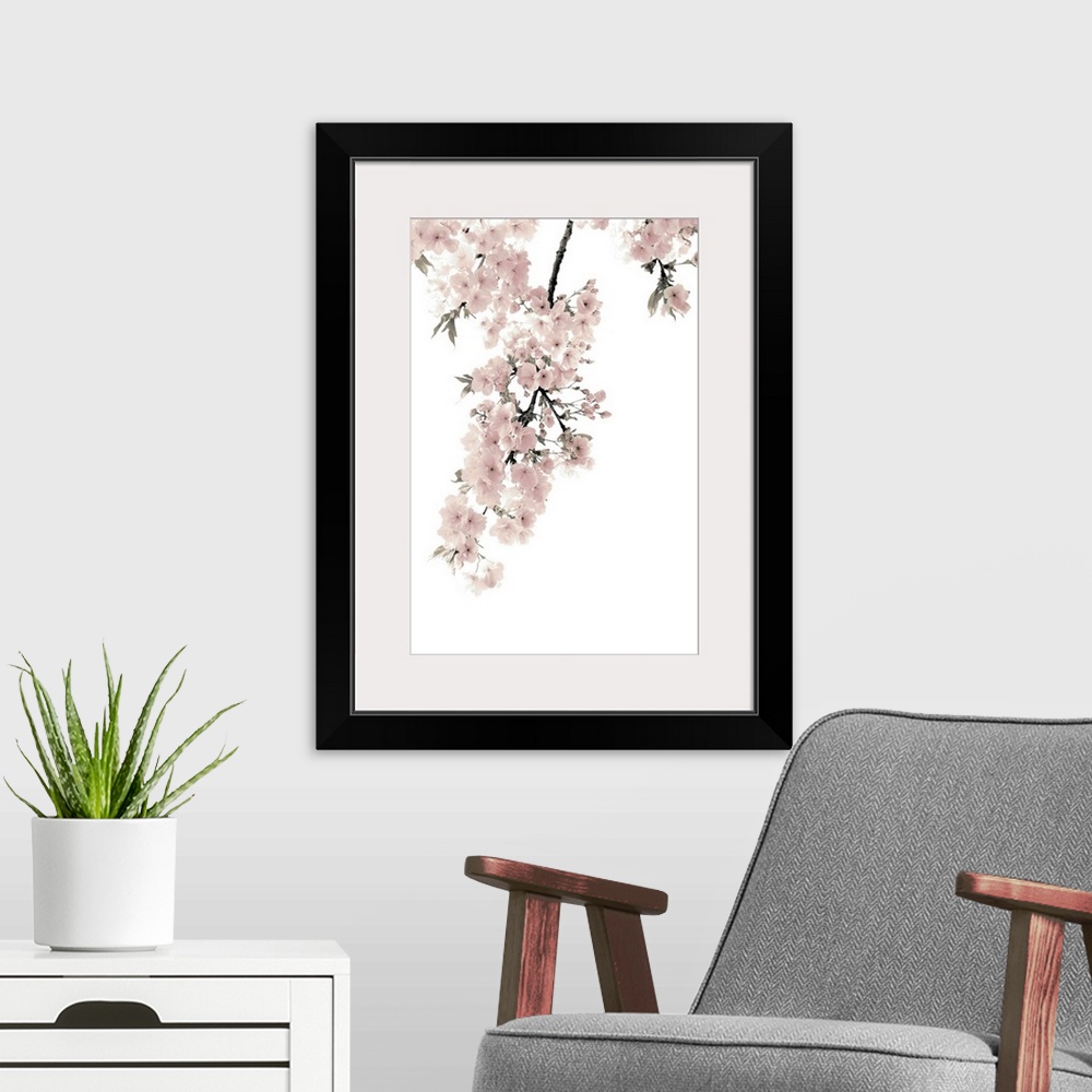 A modern room featuring Pink Blossoms on White II