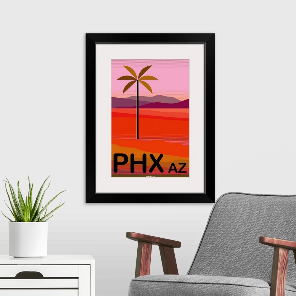 A modern room featuring Phoenix Travel Poster