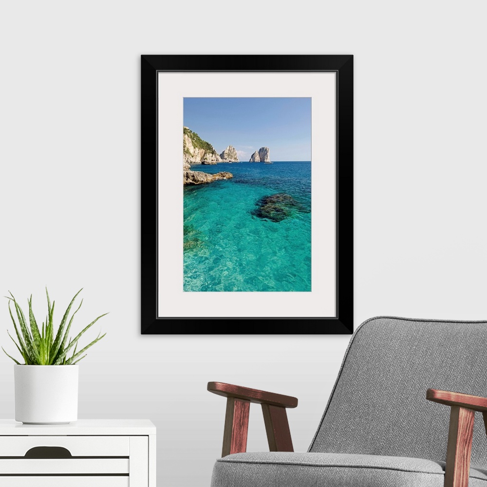 A modern room featuring Italy, Campania, Capri, Marina Piccola beach, view towards Faraglioni