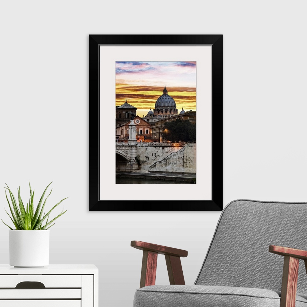 A modern room featuring Italy, Rome, St Peter's Basilica, Mediterranean area, Roma district, Basilica at sunset
