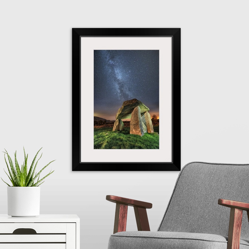 A modern room featuring UK, Northern Ireland, Great Britain, Ballykeel Dolmen at night with the milky way visible in the ...