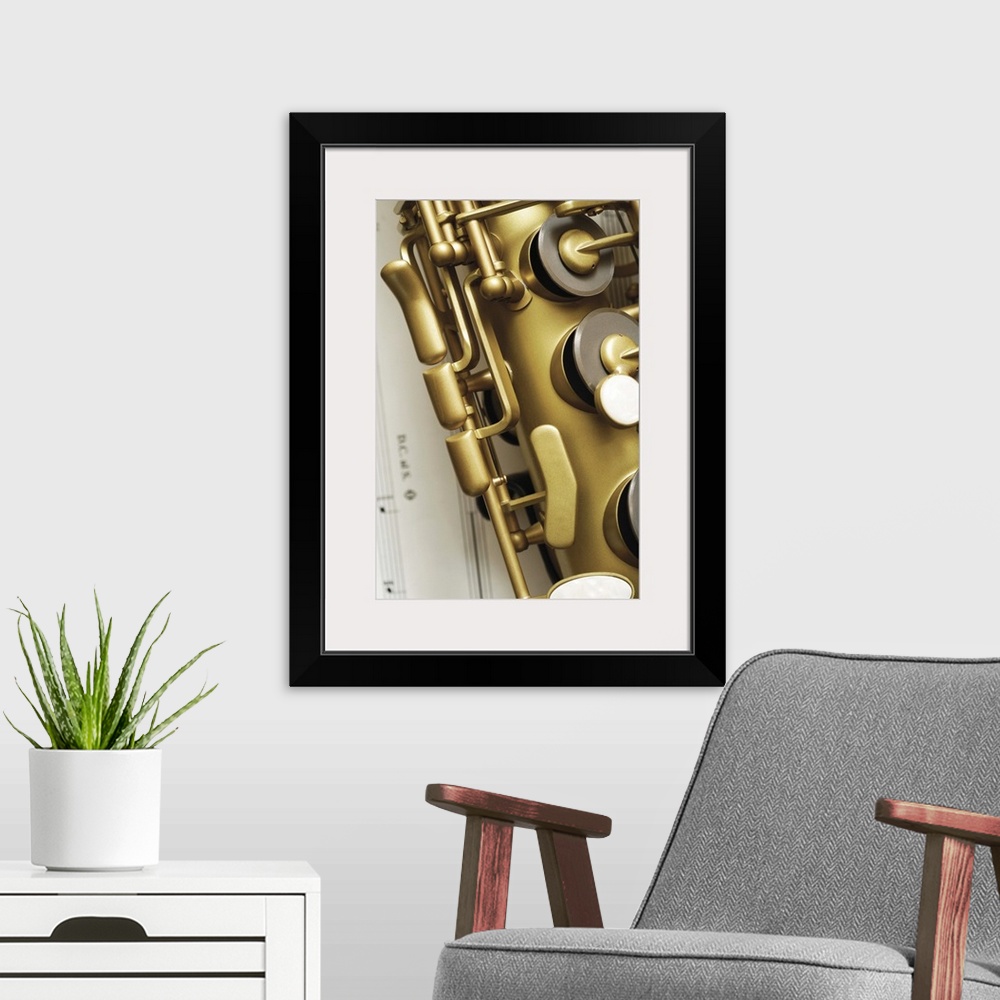 A modern room featuring Close-up of saxophone