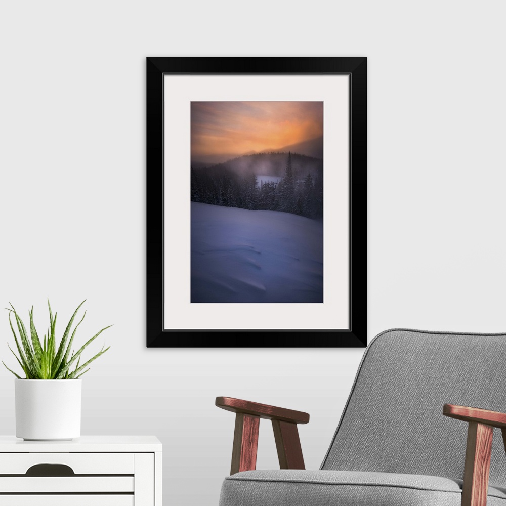 A modern room featuring Winter Sunrise After a Storm, Rocky Mountain National Park