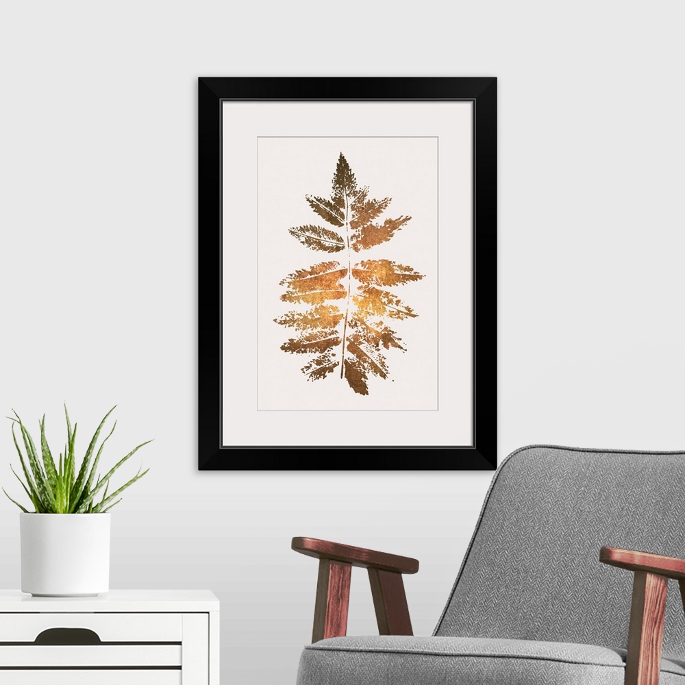 A modern room featuring Oak Leaf Print - Gold