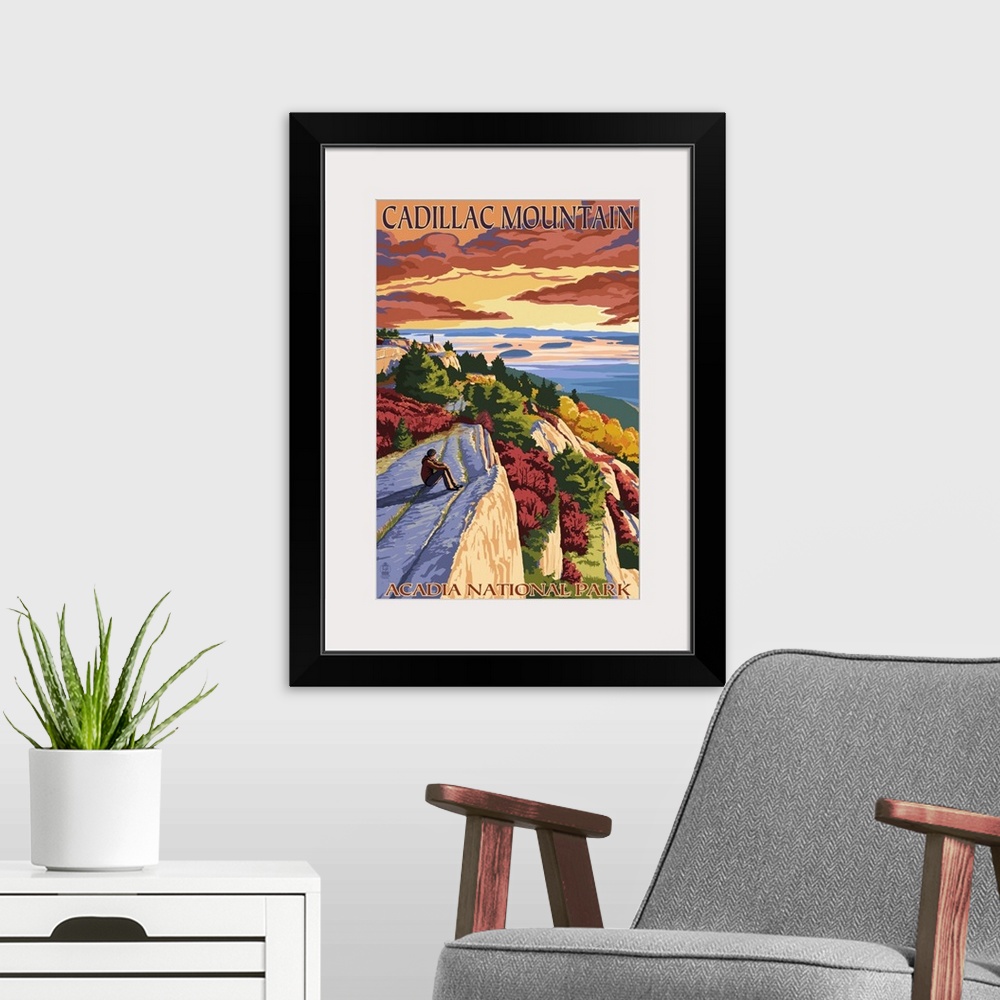 A modern room featuring Acadia National Park, Maine - Cadillac Mountain: Retro Travel Poster
