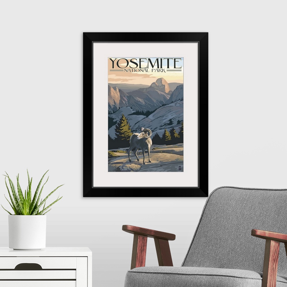 A modern room featuring Big Horn Sheep - Yosemite National Park, California: Retro Travel Poster
