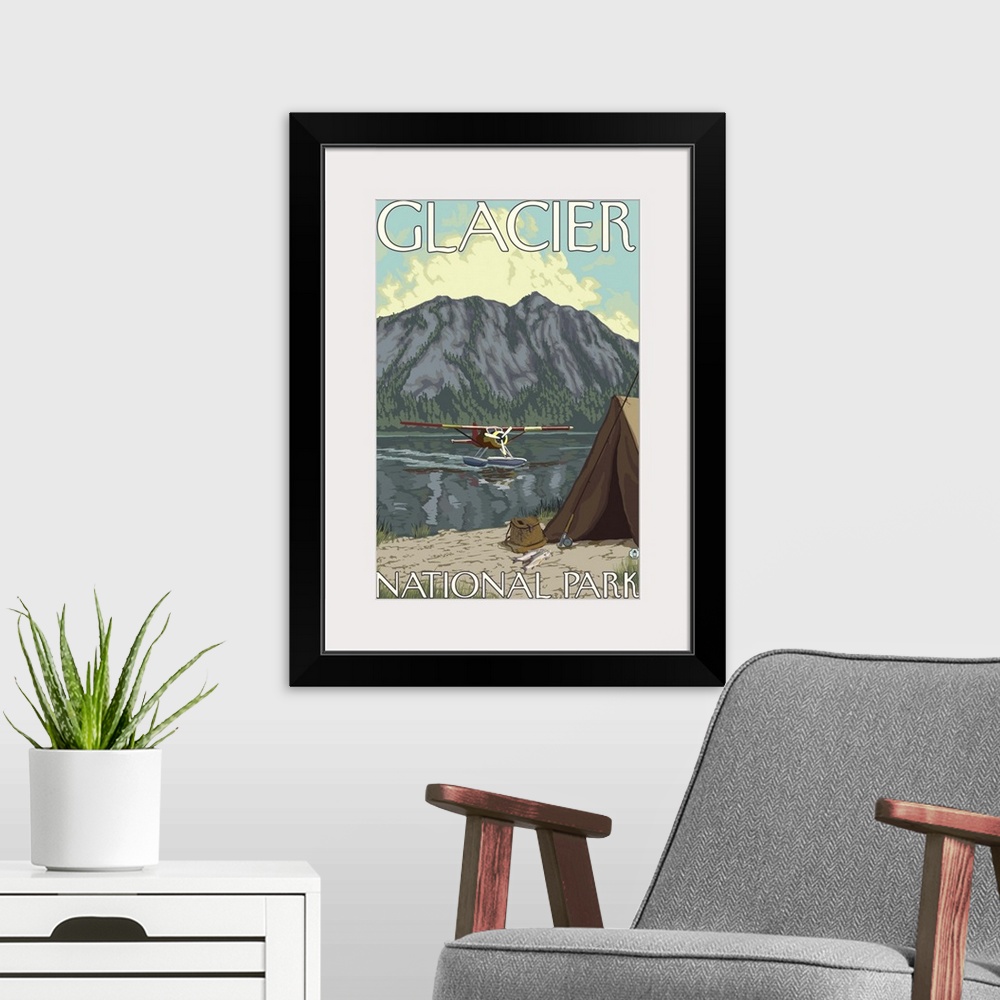 A modern room featuring Bush Plane and Fishing - Glacier National Park, MT: Retro Travel Poster