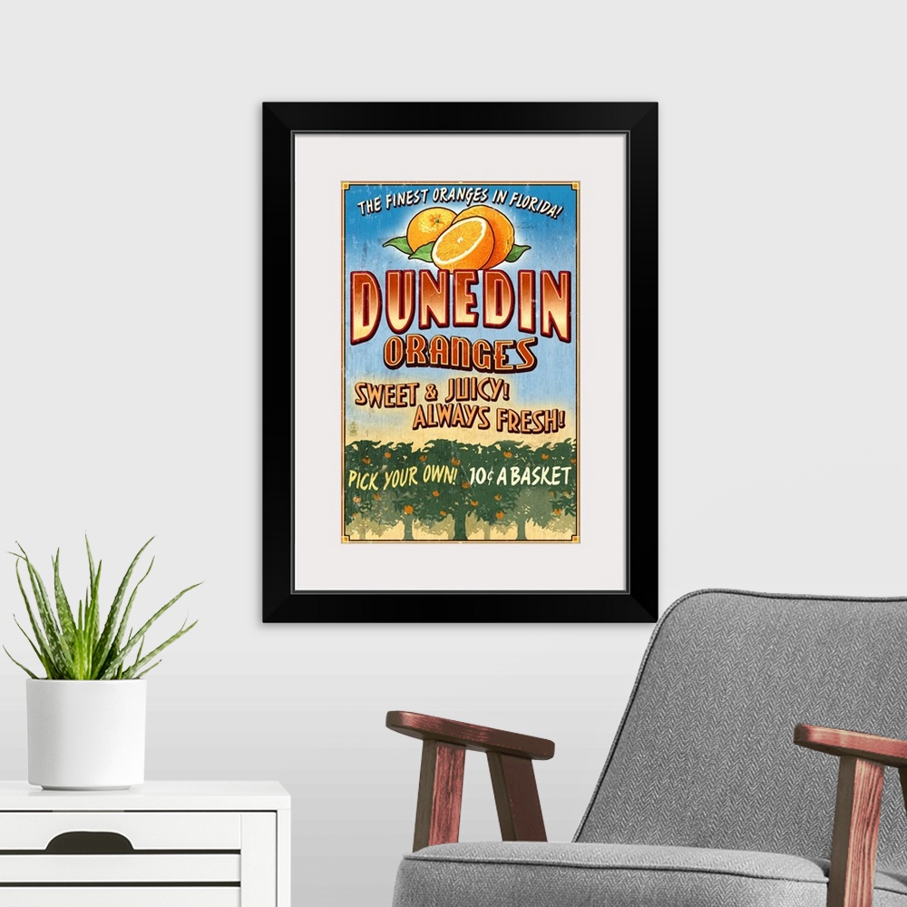 A modern room featuring Dunedin, Florida, Orange Grove, Vinatge Sign