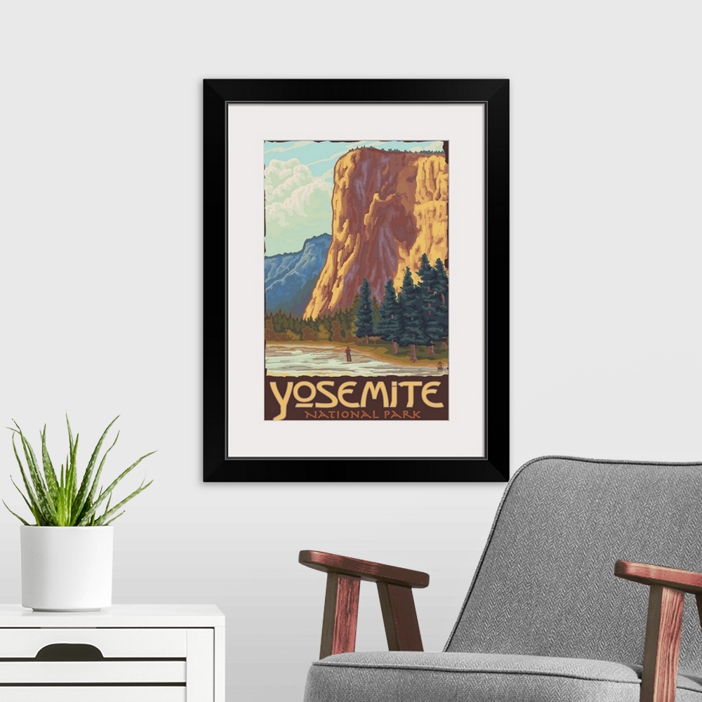 A modern room featuring El Capitan Yosemite: Retro Travel Poster