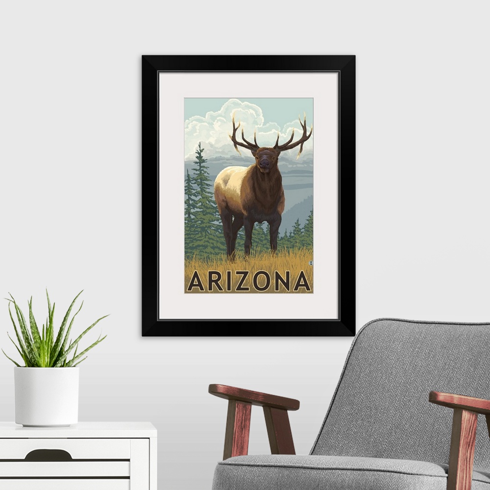 A modern room featuring Elk Scene - Arizona: Retro Travel Poster