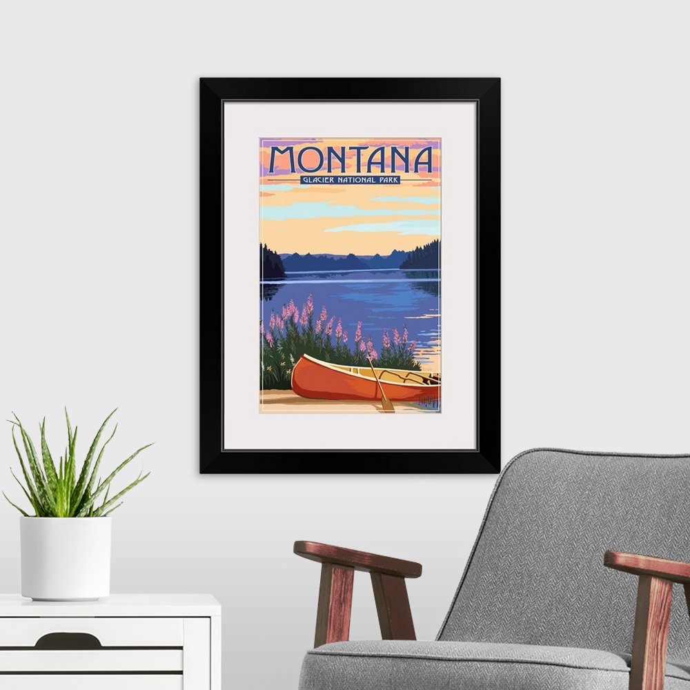 A modern room featuring Glacier National Park, Canoe: Retro Travel Poster