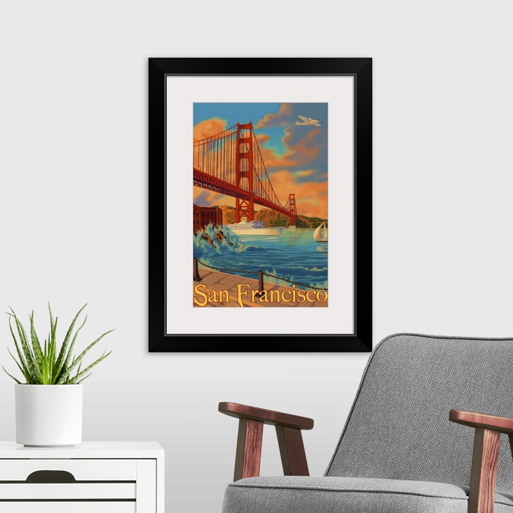 A modern room featuring Golden Gate San Francisco: Retro Travel Poster
