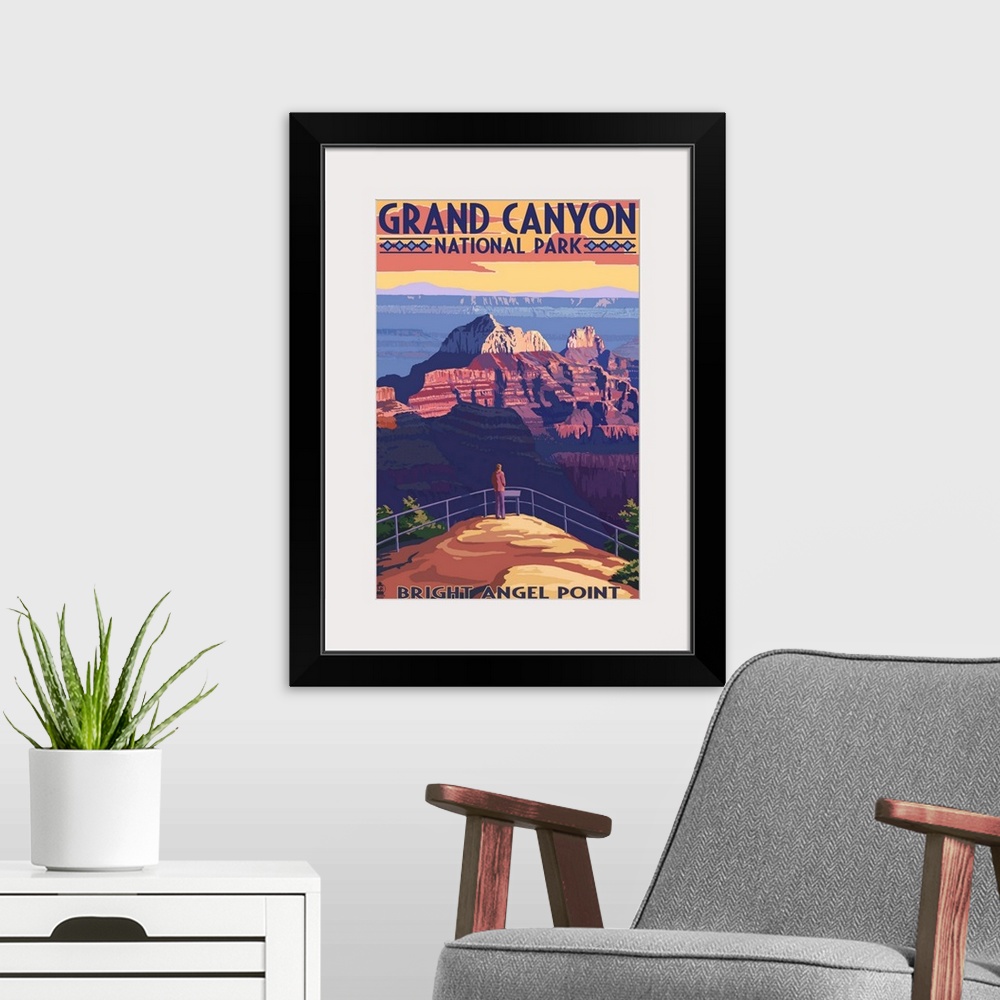 A modern room featuring Grand Canyon National Park - Bright Angel Point: Retro Travel Poster