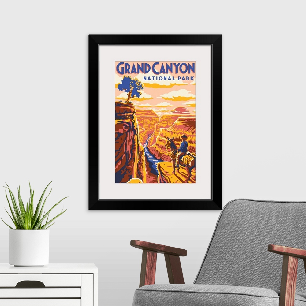 A modern room featuring Grand Canyon National Park, Horseback Riding: Graphic Travel Poster