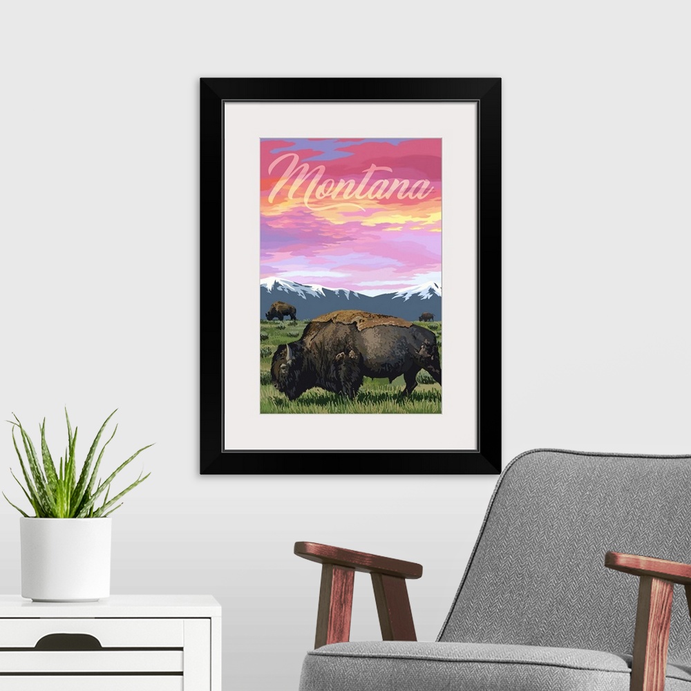 A modern room featuring Montana - Bison & Sunset