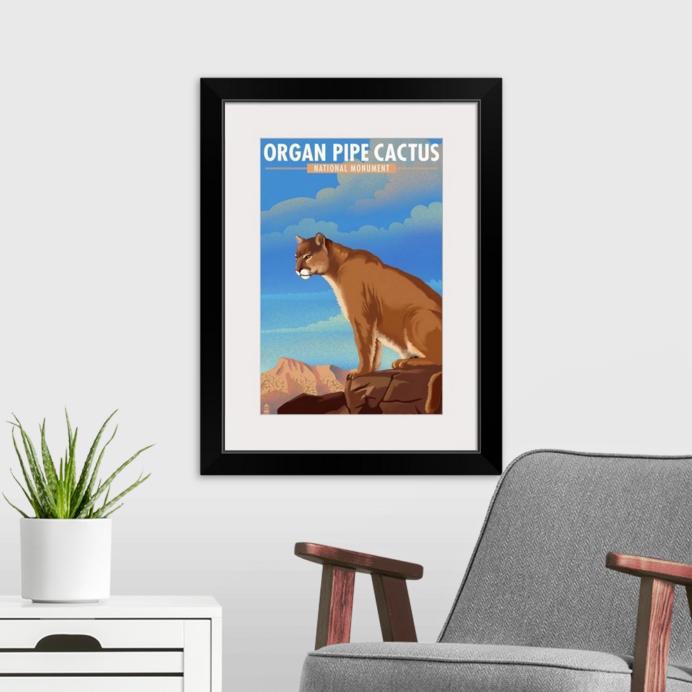 A modern room featuring Organ Pipe Cactus National Monument, Arizona - Mountain Lion - Lithograph