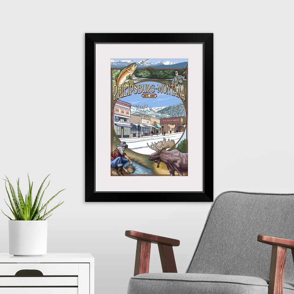 A modern room featuring Philipsburg, Montana Montage: Retro Travel Poster