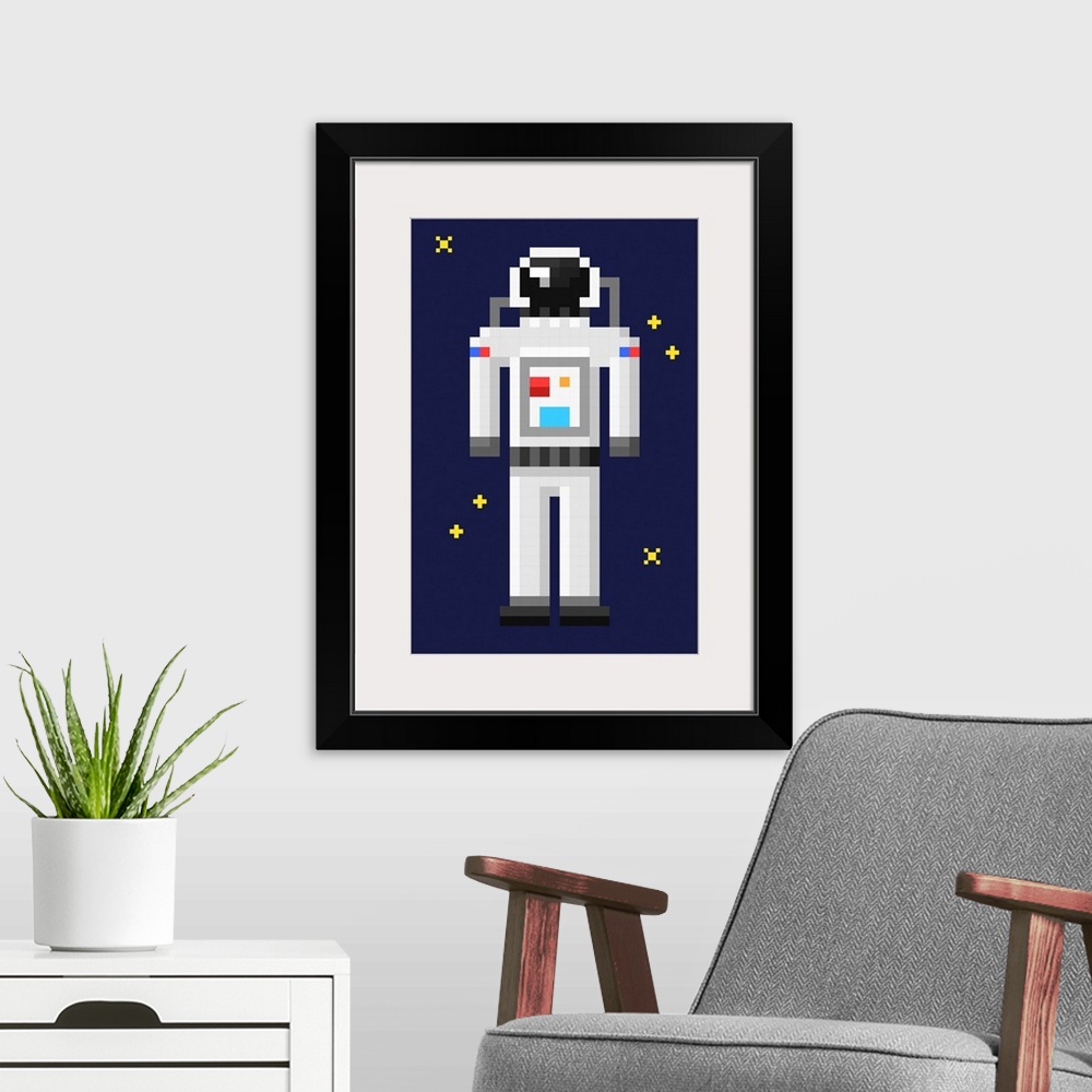A modern room featuring Pixel Astronaut - 8 Bit