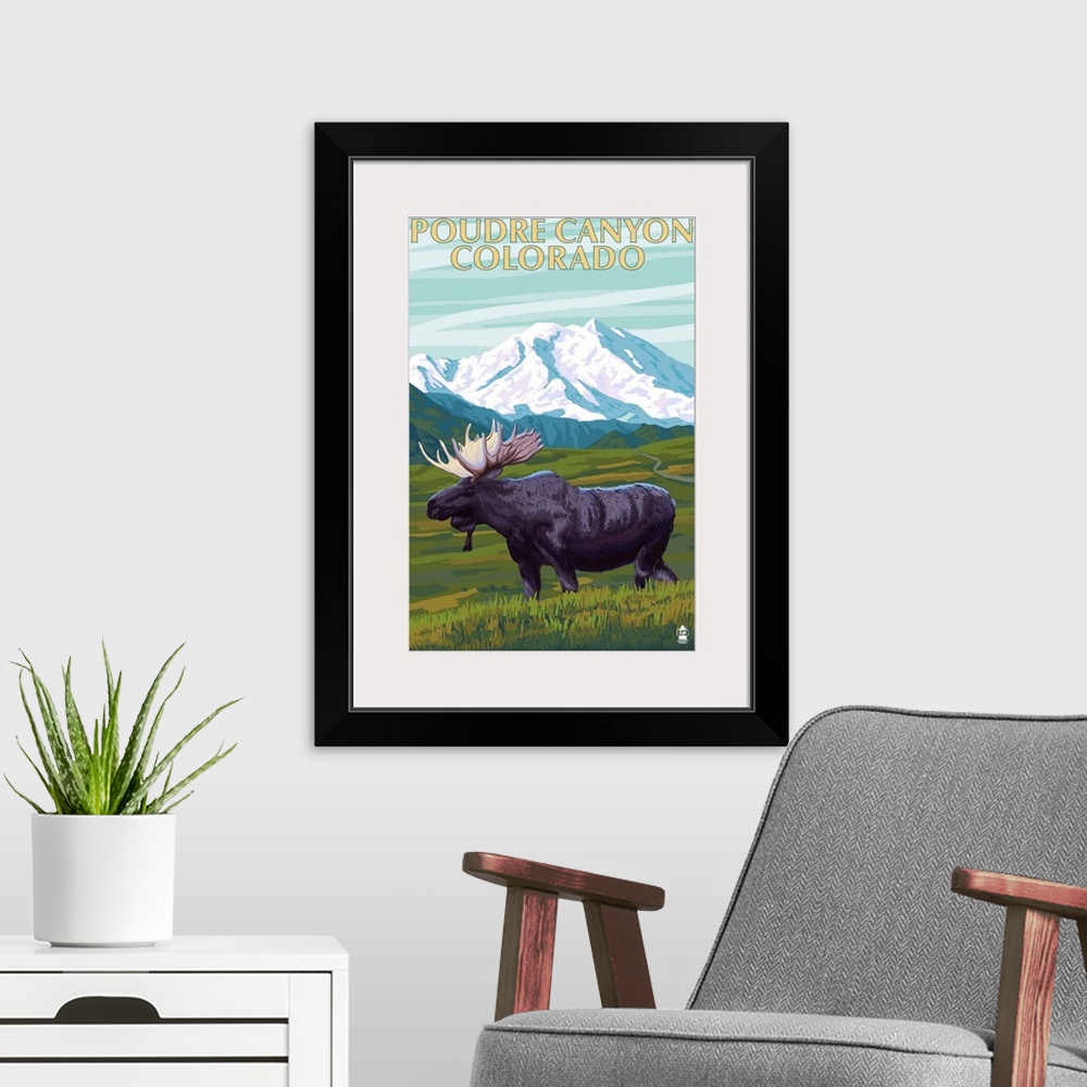 A modern room featuring Poudre Canyon, Colorado - Moose: Retro Travel Poster