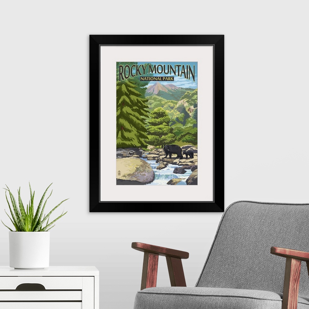 A modern room featuring Rocky Mountain National Park, Bears Walking: Retro Travel Poster