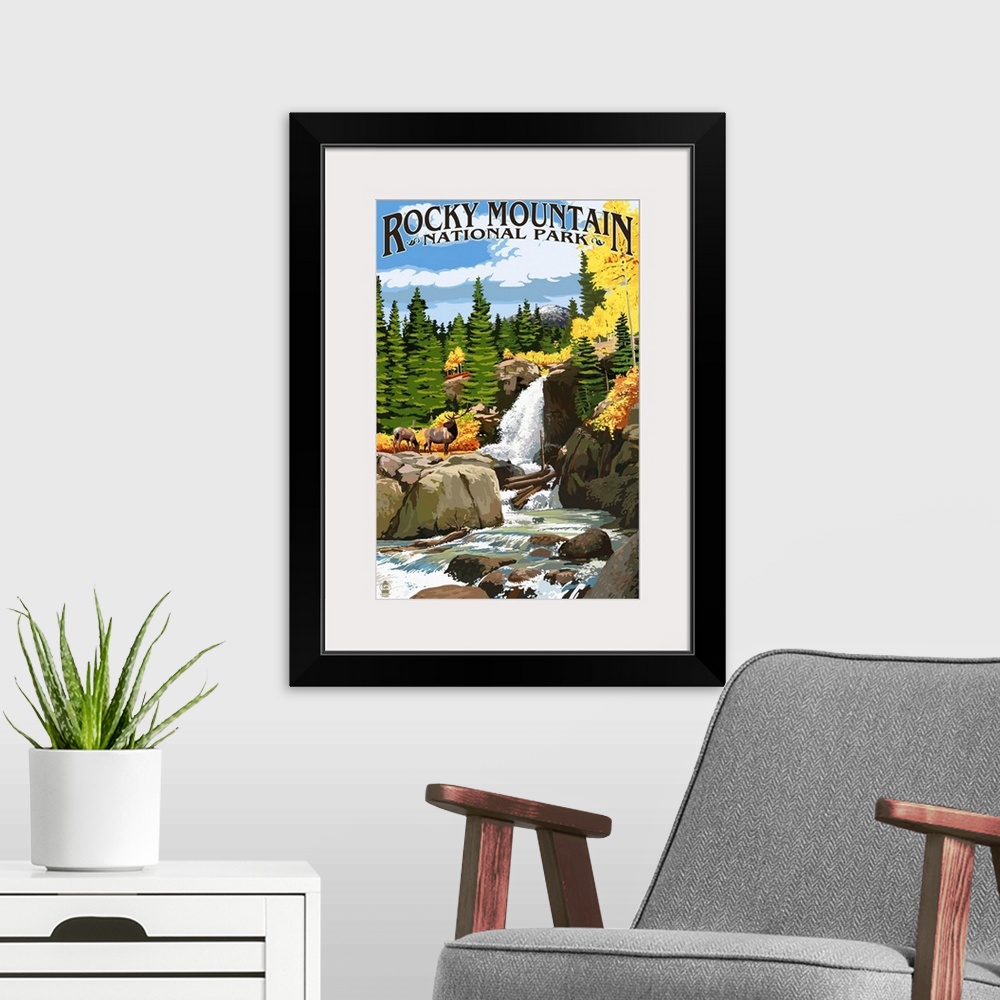 A modern room featuring Rocky Mountain National Park, Colorado, Elk and Waterfall