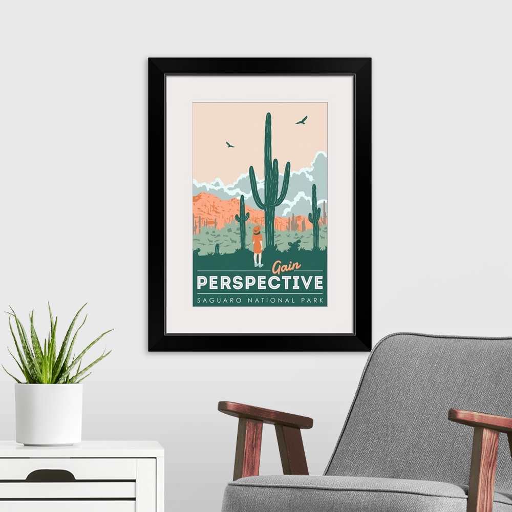 A modern room featuring Saguaro National Park, Gain Perspective: Graphic Travel Poster