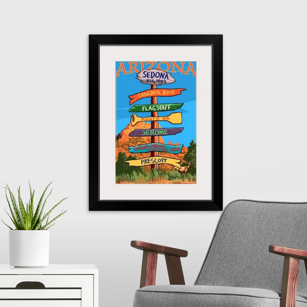A modern room featuring Sedona, Arizona, Destination Signpost
