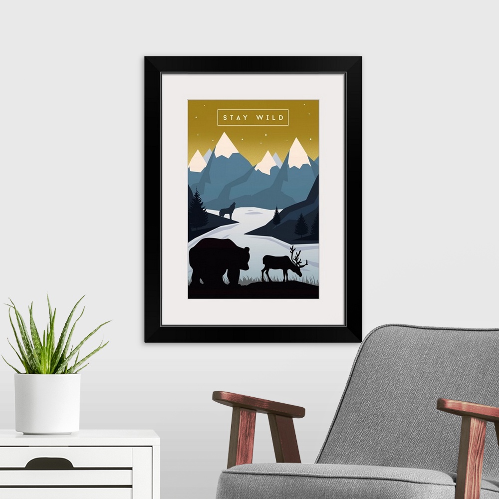 A modern room featuring Stay Wild - Animal Silhouettes