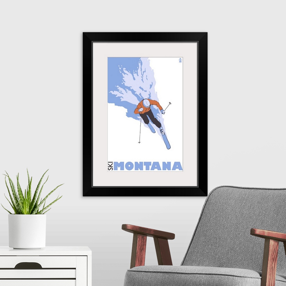 A modern room featuring Stylized Skier - Montana: Retro Travel Poster