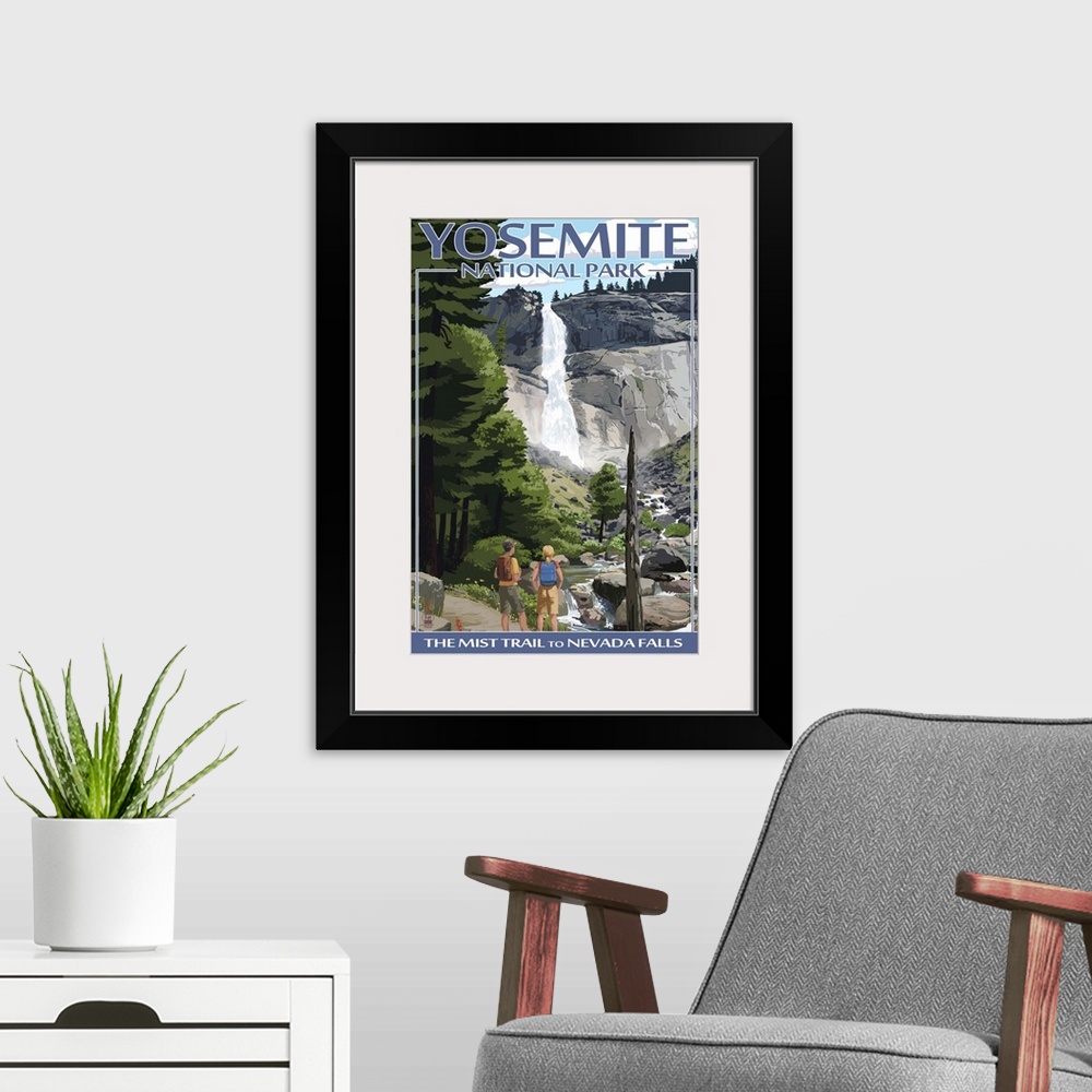 A modern room featuring The Mist Trail - Yosemite National Park, California: Retro Travel Poster