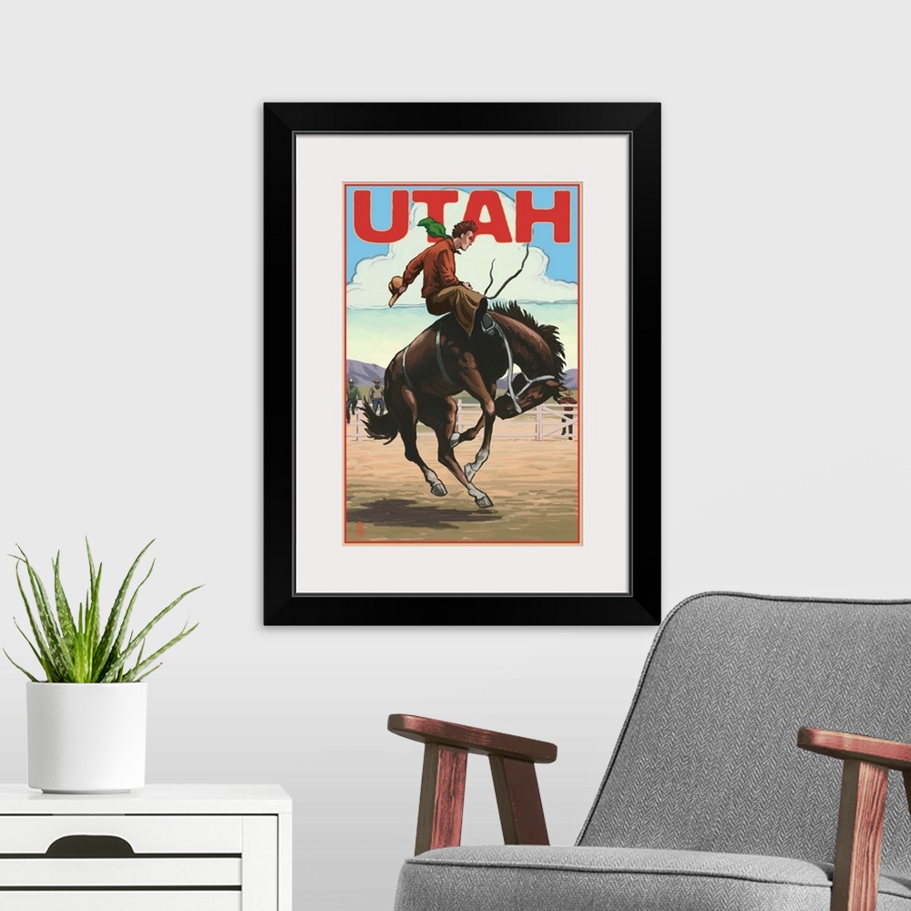 A modern room featuring Utah - Bronco Bucking: Retro Travel Poster