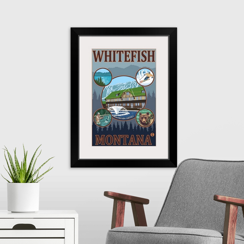 A modern room featuring Whitefish, Montana: Retro Travel Poster