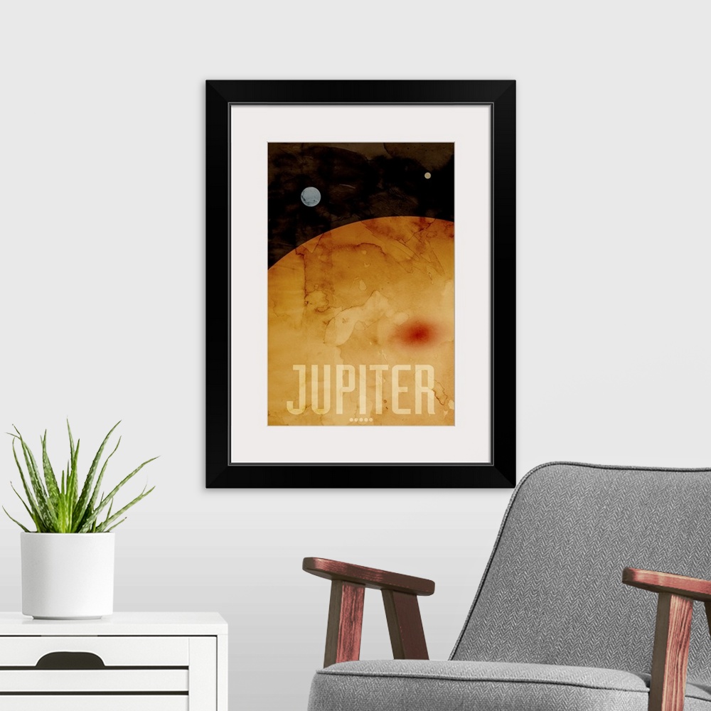 A modern room featuring The Planet Jupiter, number 5 in a set of 9 prints featuring the planets of our Solar System. Jupi...