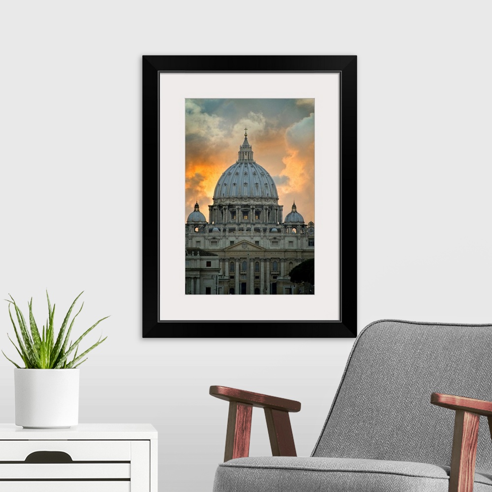 A modern room featuring St. Peter's Basilica viewed from Tiber River, Rome, Lazio, Italy