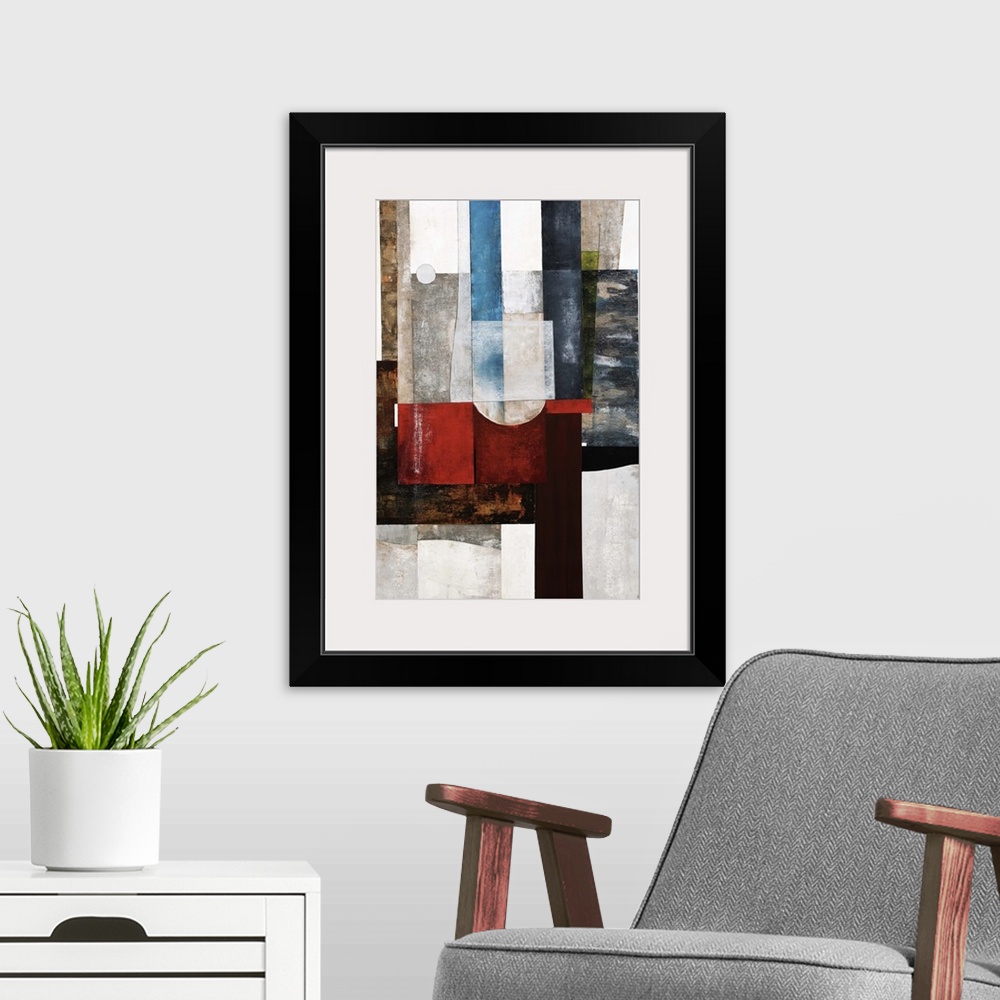 A modern room featuring Contemporary abstract painting using bold colors and shapes.