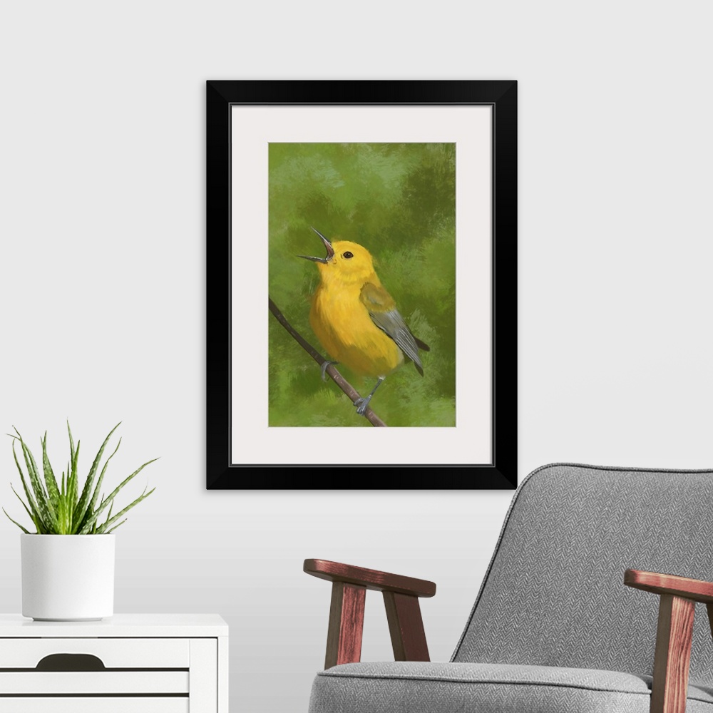 A modern room featuring Digital painting of a Prothonotary Warbler. Alberta, Canada.