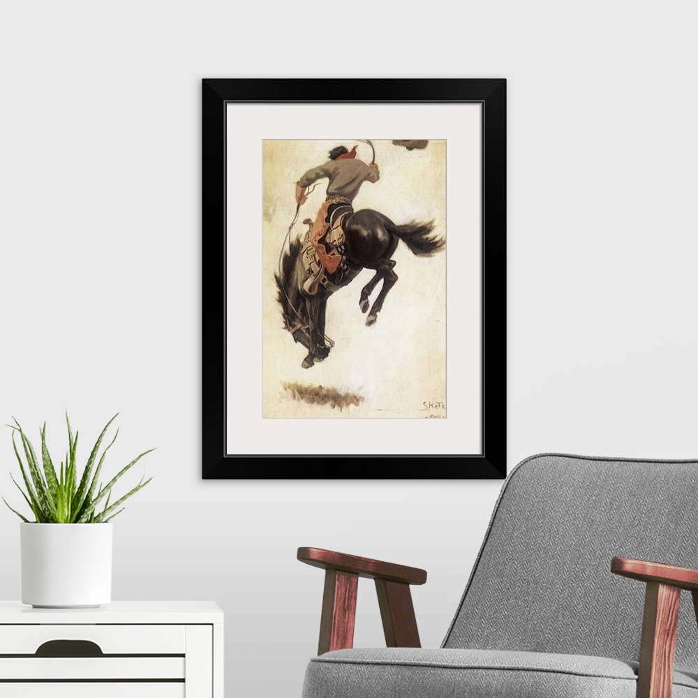 A modern room featuring Man on a Bucking Bronco