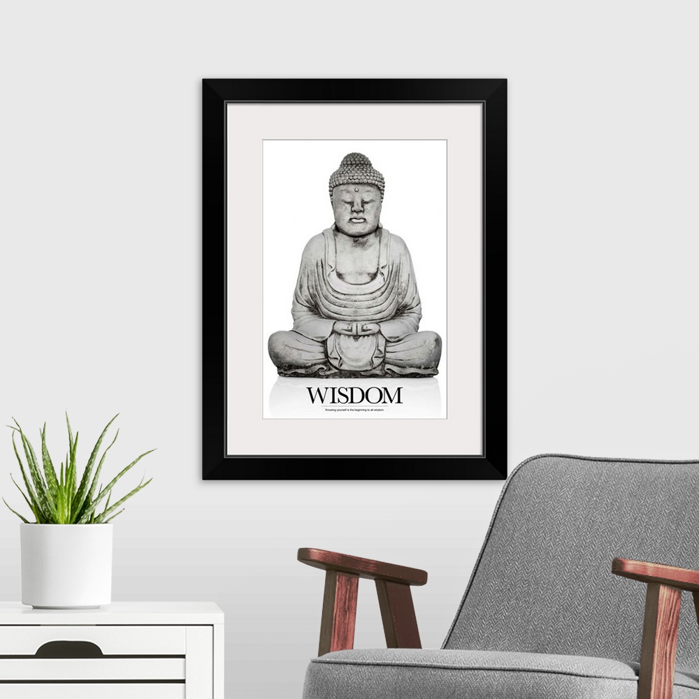 A modern room featuring Wisdom: Knowing yourself is the beginning to all wisdom.