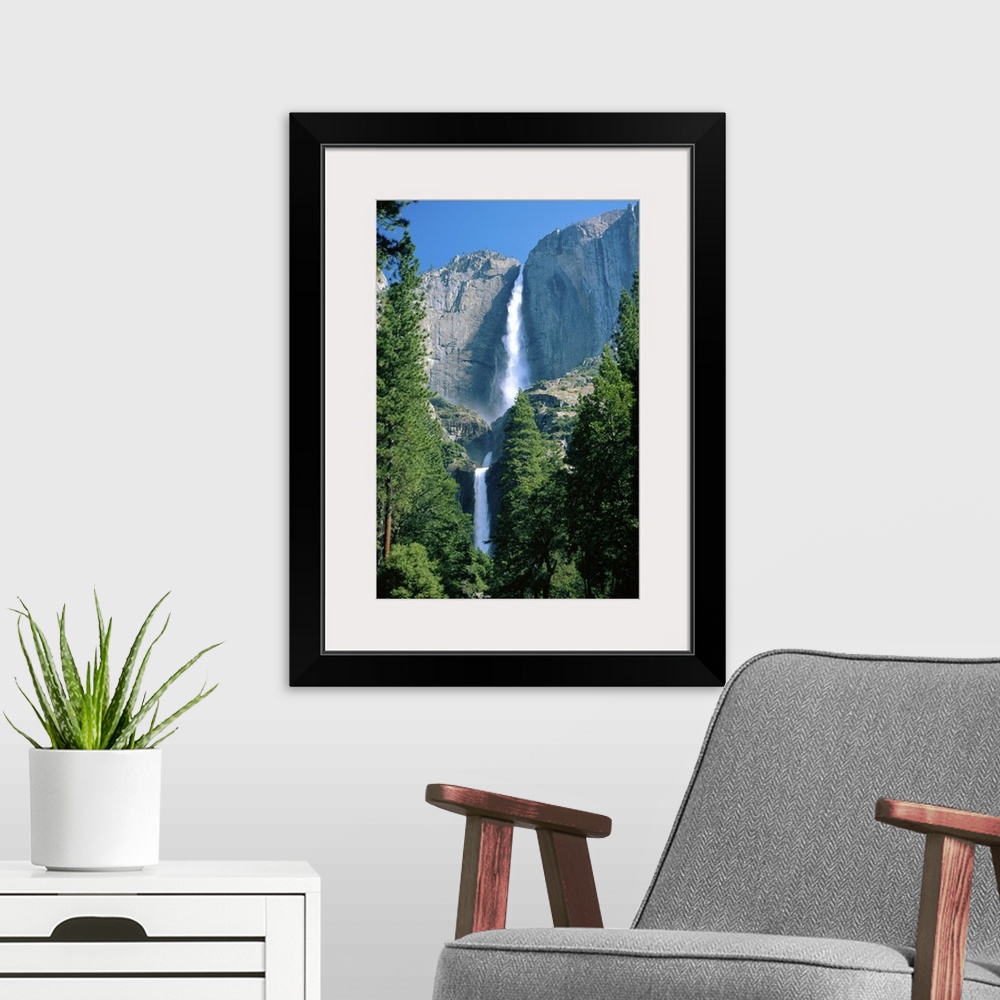 A modern room featuring Upper and Lower Yosemite Falls, California