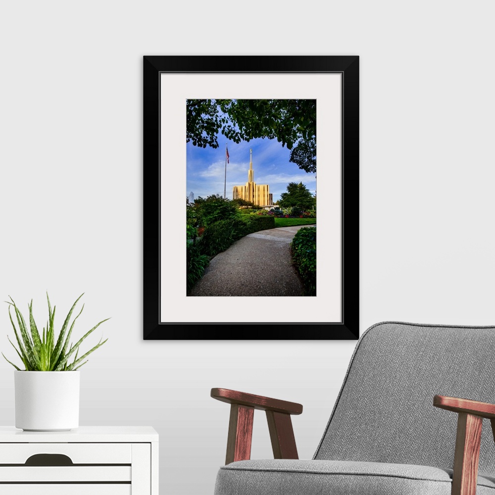 A modern room featuring The Seattle Washington temple is located in Bellevue, Washington. The temple grounds encompass mo...