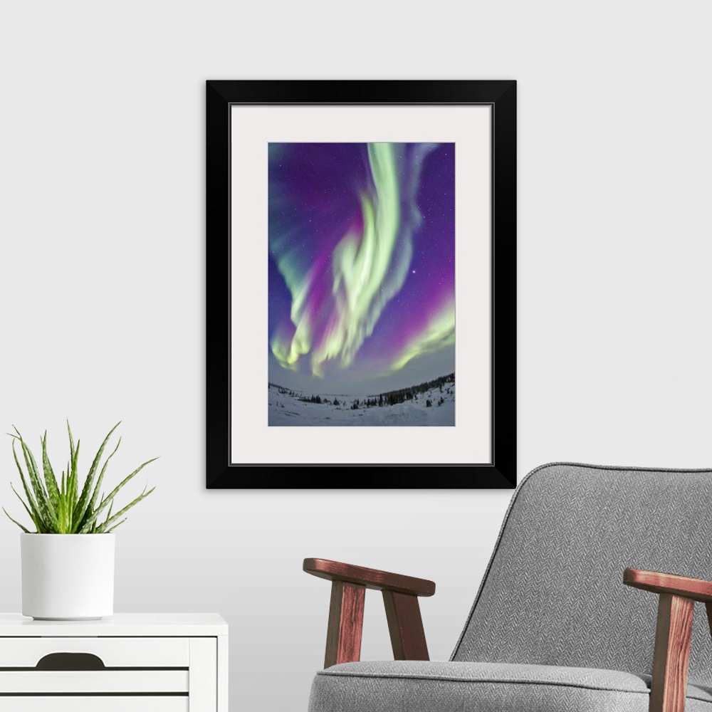 A modern room featuring February 16, 2015 - The Northern Lights in Churchill, Manitoba, Canada, at 58 degrees latitude, a...