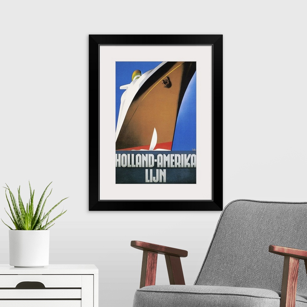 A modern room featuring Poster by Wim ten Broek for Holland America Line, 1932.