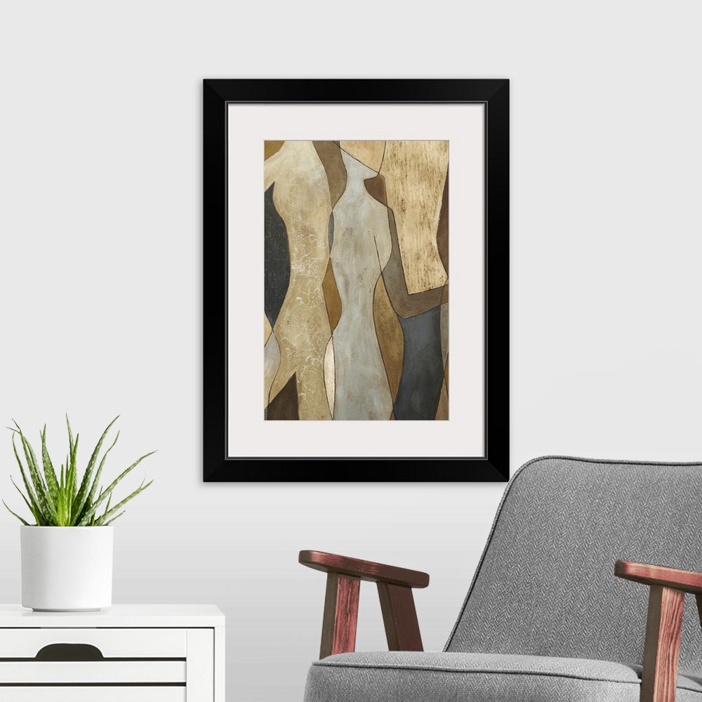 A modern room featuring Outlined figures are overlapped onto each other in this abstract piece.