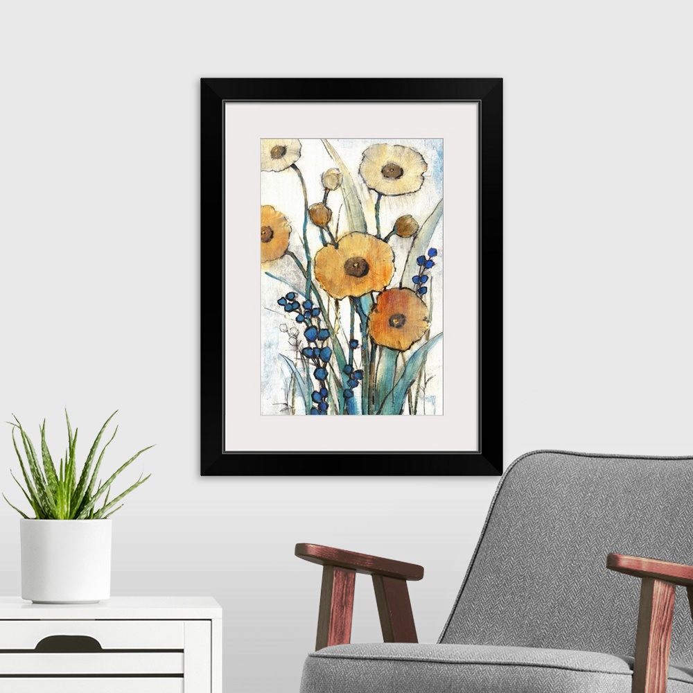 A modern room featuring Contemporary art print of poppy flowers in bloom.