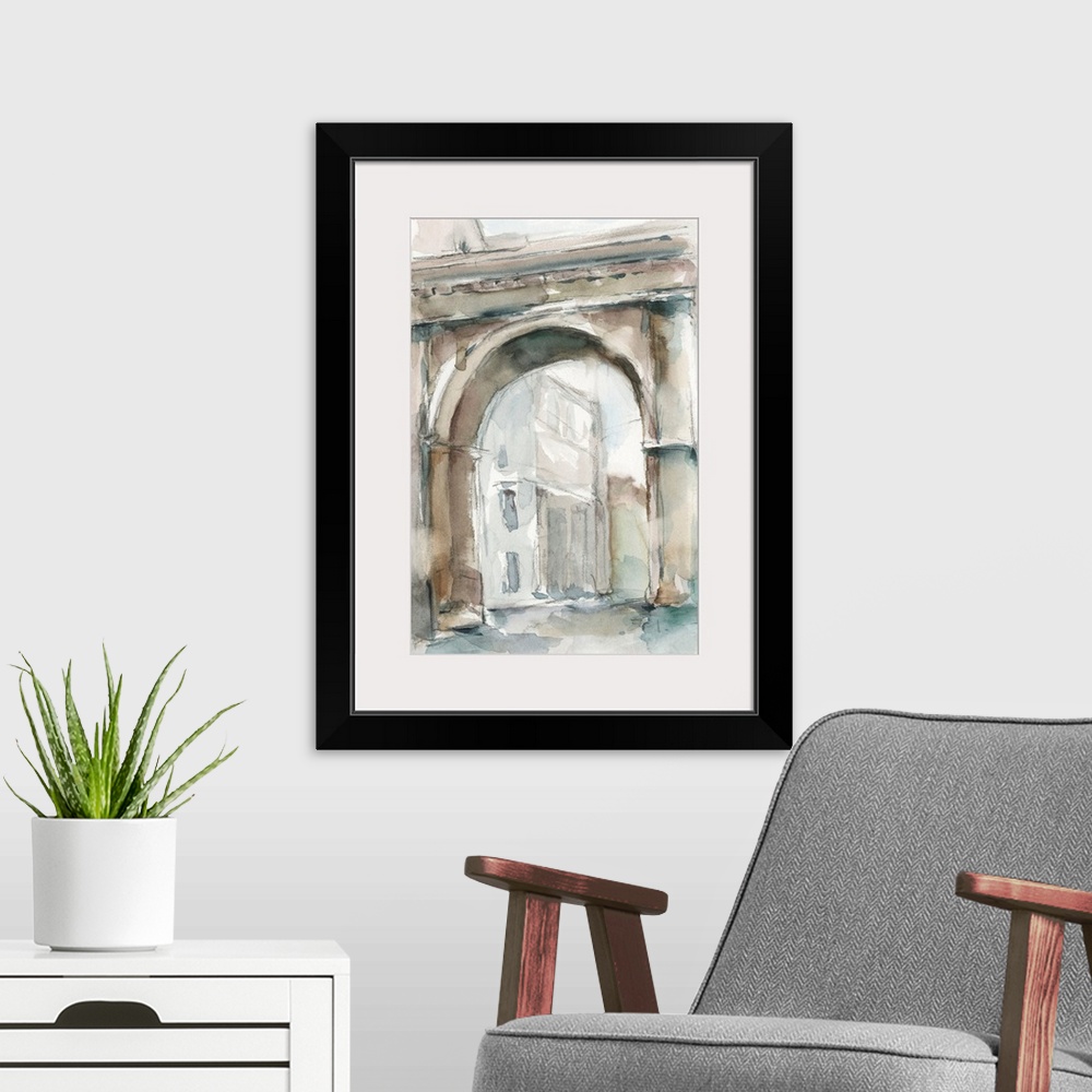 A modern room featuring Watercolor Arch Studies III