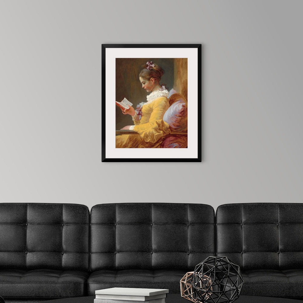 A modern room featuring Young Girl Reading, by Jean-Honore Fragonard, c. 1770, French painting, oil on canvas. The girl's...