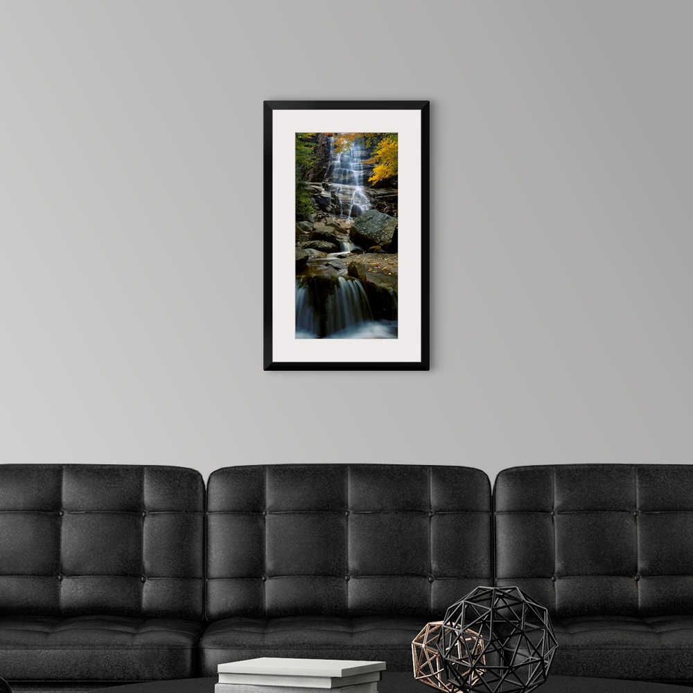 A modern room featuring Big photograph of Arethusa Falls that is located in Crawford Notch State Park in New Hampshire.  ...